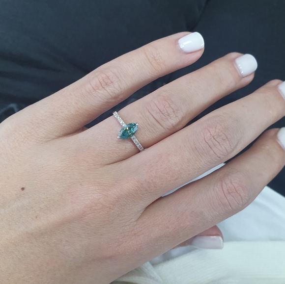 Blue Marquise Cut Diamond Engagement Ring 14K White Gold 0.83 TCW - Picture 9 of 9